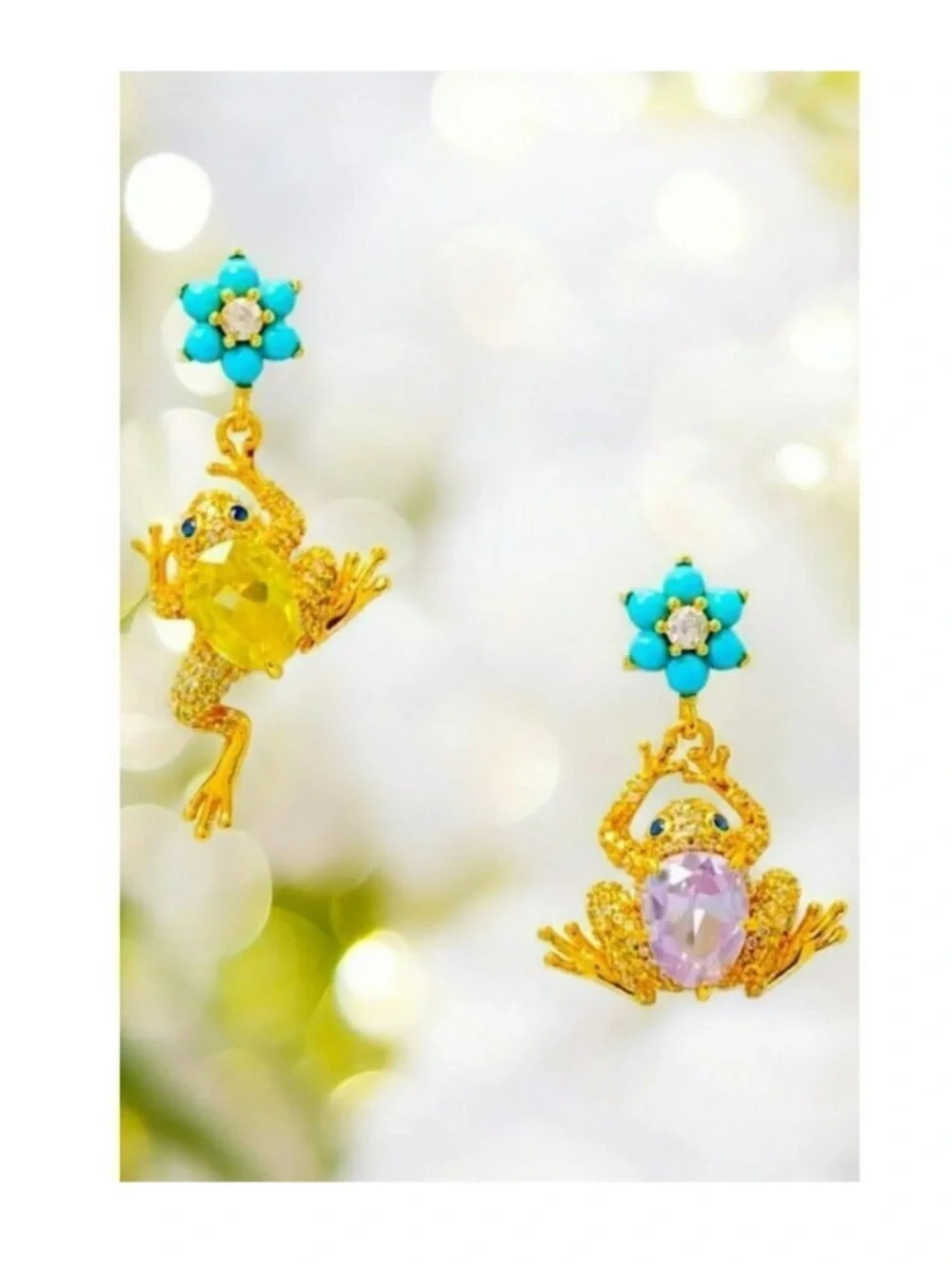 Kate Spade NY Nature Walk Frog pendant and drop earring set blue green gift new - Picture 5 of 10